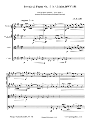 Book cover for BACH: Prelude & Fugue No. 19 in A Major, BWV 888 for String Quartet