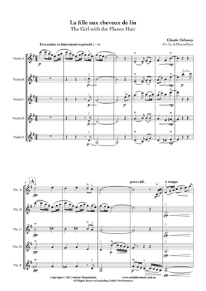 La fille aux cheveux de lin (The Girl with the Flaxen Hair), by Claude Debussy, arranged for 5 violi
