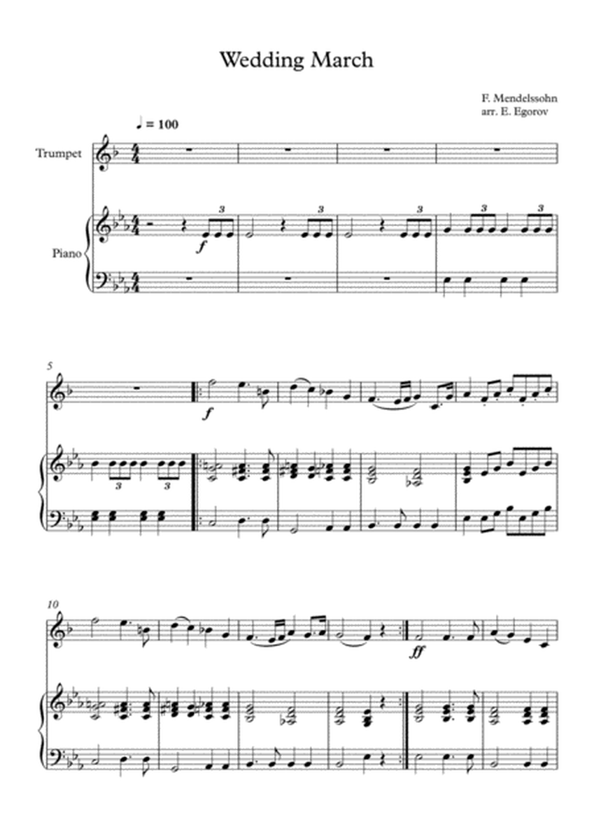 Wedding March, Felix Bartholdy Mendelssohn, For Trumpet & Piano image number null