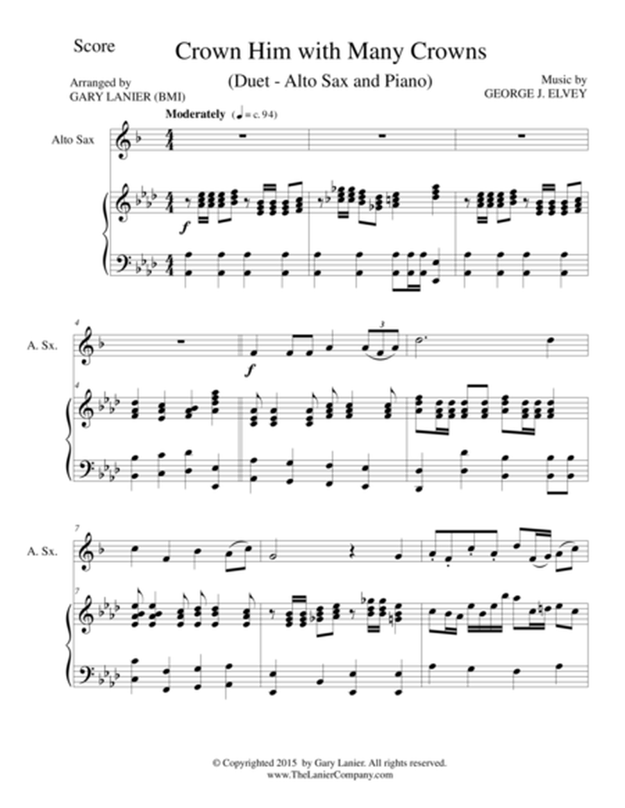 CROWN HIM WITH MANY CROWNS (Duet – Alto Sax and Piano/Score and Parts) image number null