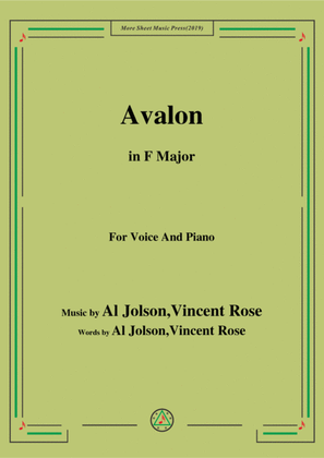 Book cover for Al Jolson,Vincent Rose-Avalon,in F Major,for Voice&Piano