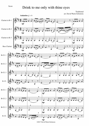 Drink to me only with thine eyes for clarinet quartet (3 B flat clarinets, 1 bass clarinet)