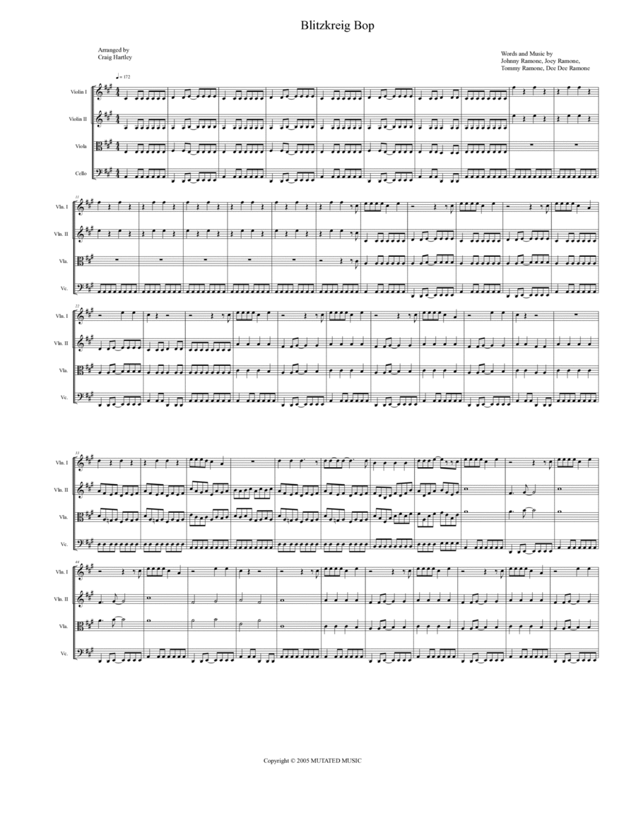 Blitzkrieg Bop by The Ramones Cello - Digital Sheet Music