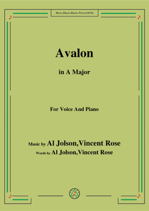 Book cover for Al Jolson,Vincent Rose-Avalon,in A Major,for Voice&Piano