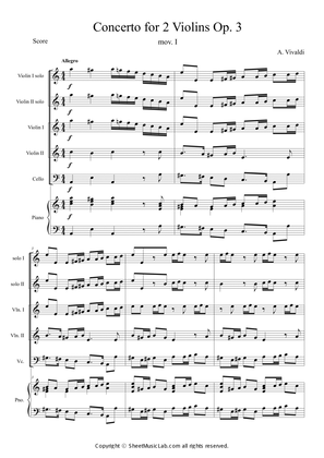 Book cover for Concerto for 2 Violins in a minor, Op 3, No 8, I.Allegro molto