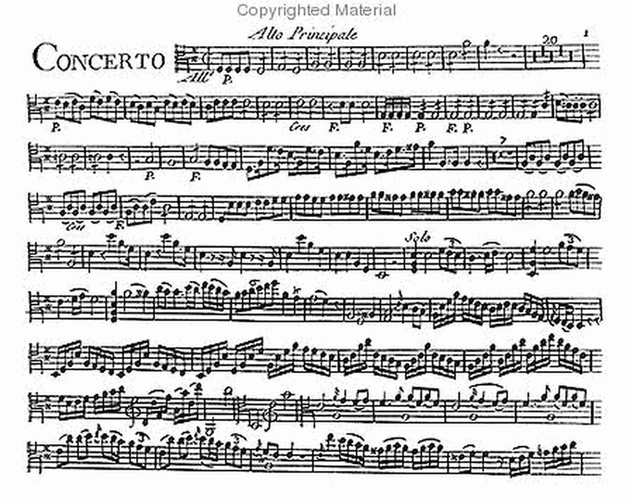 Concerto for solo viola. Opus I. Two violins, two clarinets, two horns, two violas and bass.