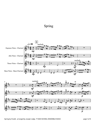 Book cover for Spring by Vivaldi for Clarinet Quartet in Schools