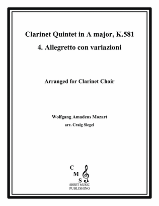 Book cover for Mozart Clarinet Quintet in A major, K.581, 4. Allegretto con variazioni for Clarinet Choir