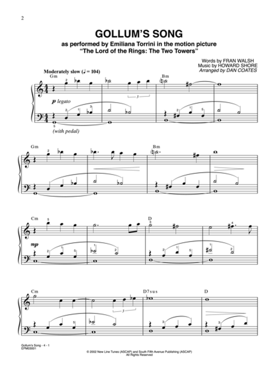 Gollum's Song (from The Lord of the Rings: The Two Towers) - Easy Piano