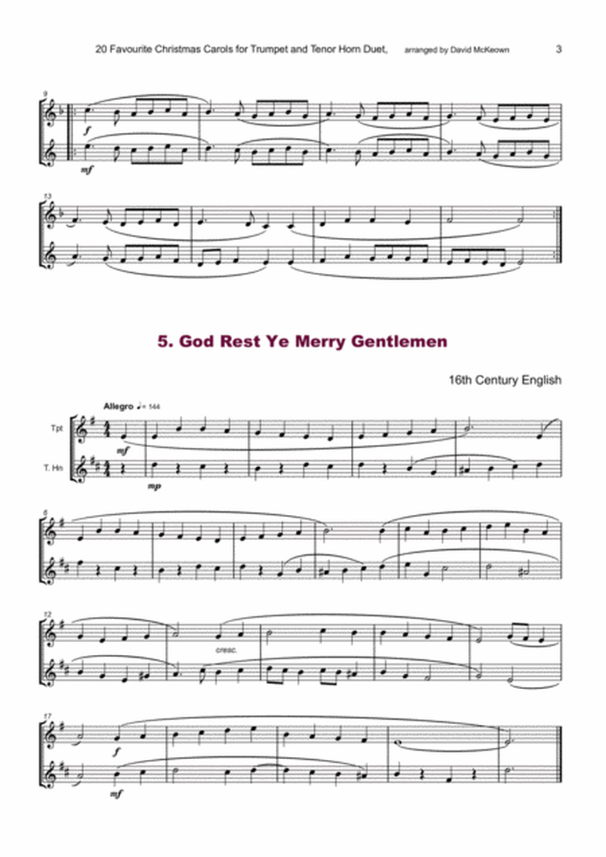 20 Favourite Christmas Carols for Trumpet and Tenor Horn Duet