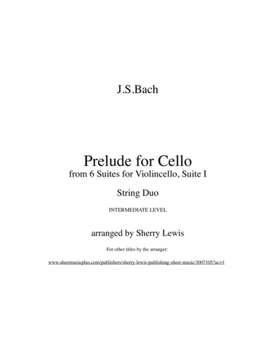 PRELUDE FROM CELLO SUITE NO. 1 by Bach String Duo Intermediate Level for violin and cello image number null