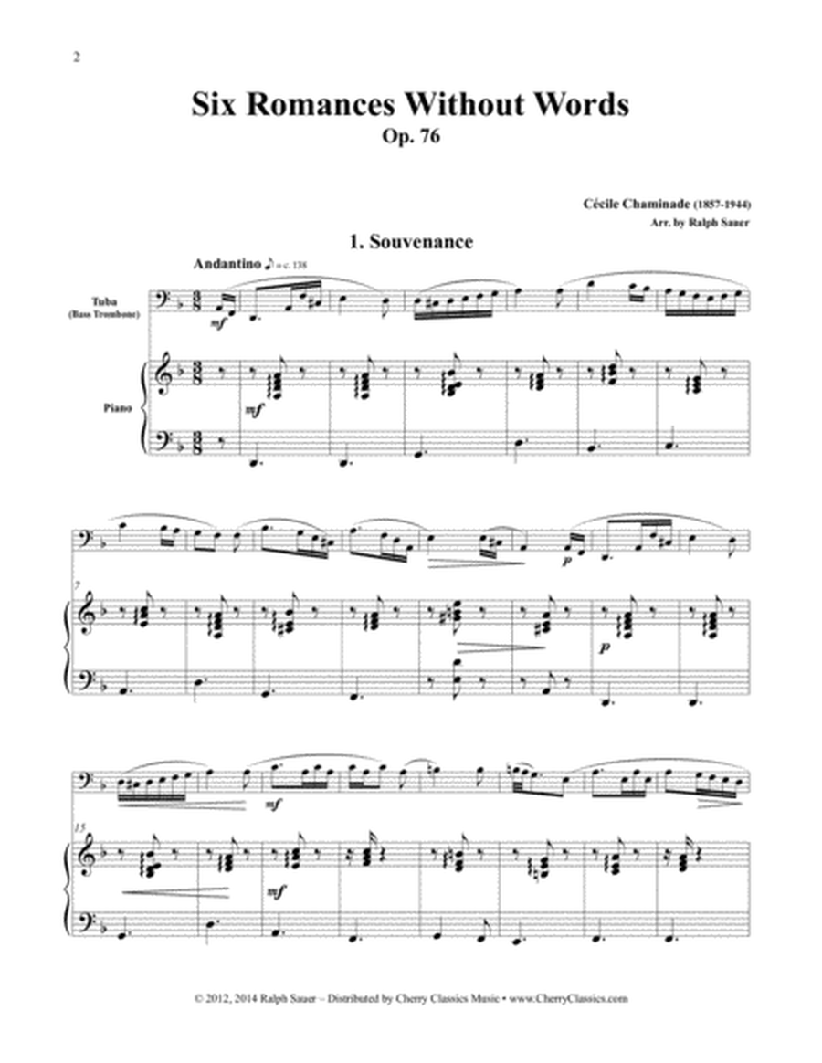 Six Romances Without Words, Op 76 for Tuba or Bass Trombone and Piano