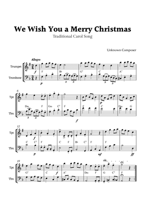 We Wish you a Merry Christmas for Trumpet and Trombone Duet with Chords