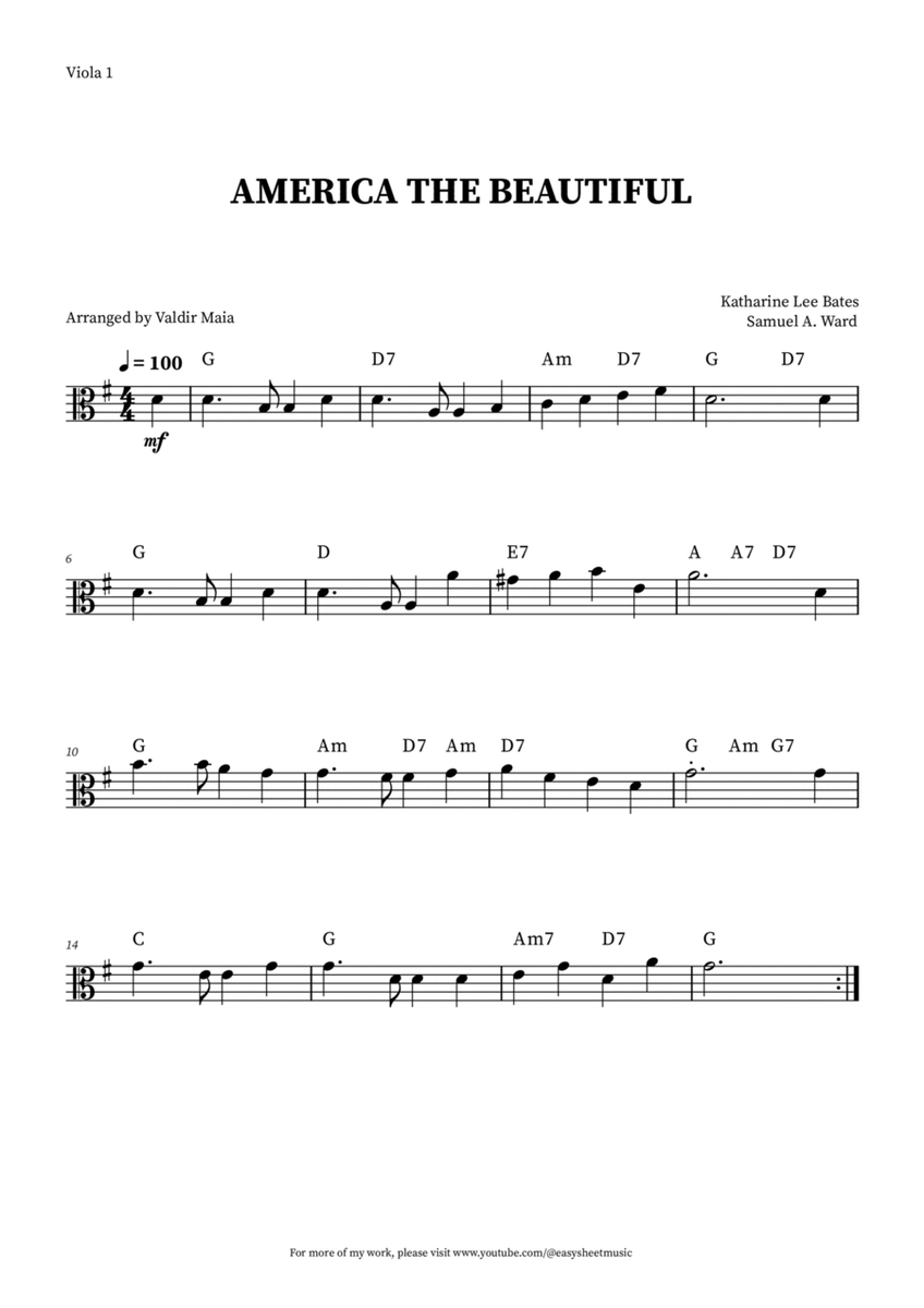 America The Beautiful - Viola Solo (+ CHORDS) image number null