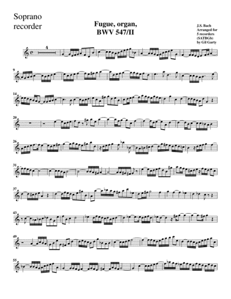 Fugue for organ, BWV 547/II (arrangement for 5 recorders)