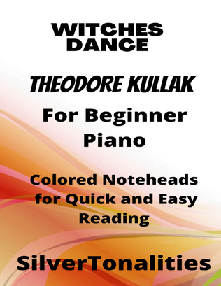 Book cover for Witches Dance Kullak Beginner Piano Sheet Music with Colored Notation