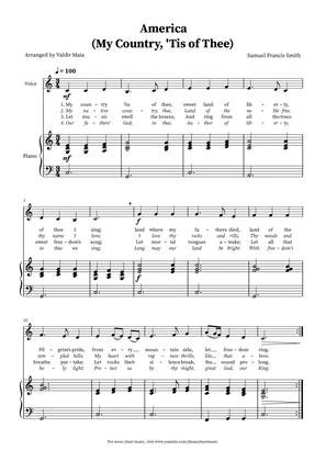 America (My Country, 'Tis of Thee) - Voice and Piano in C