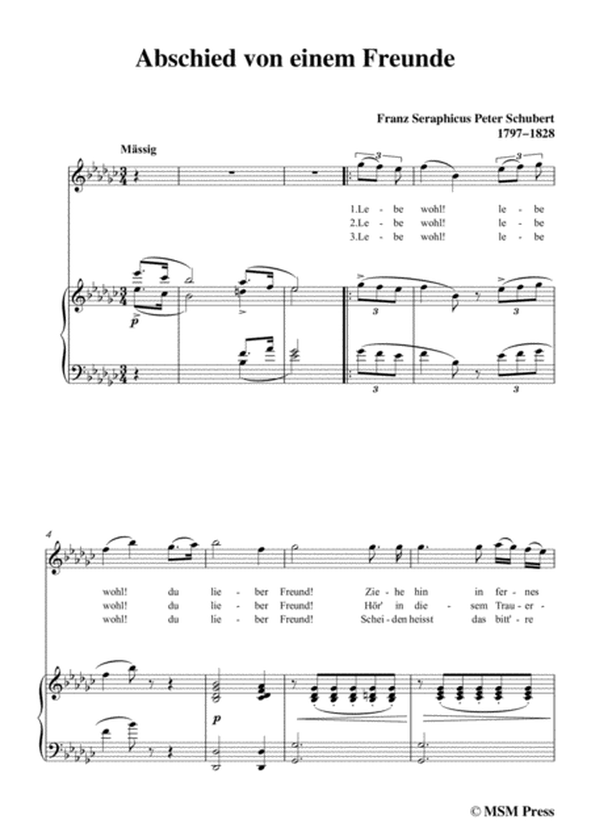 Schubert-Abschied von einem Freunde,in e flat minor,for Voice&Piano image number null