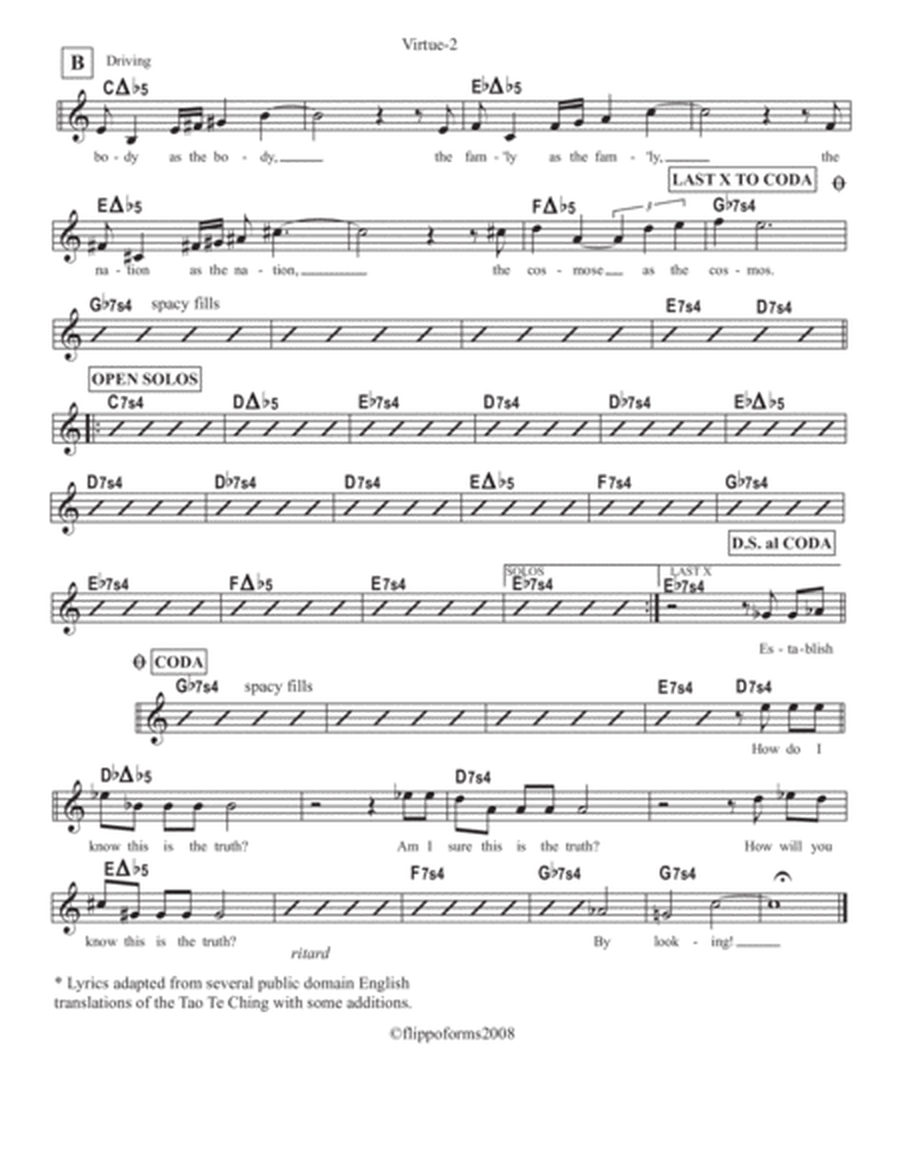 VIRTUE - A "Tao Tune" - Lead Sheets in C, Bb and Eb image number null