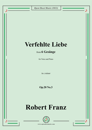 Book cover for Franz-Verfehlte Liebe,in c minor,for Voice and Piano