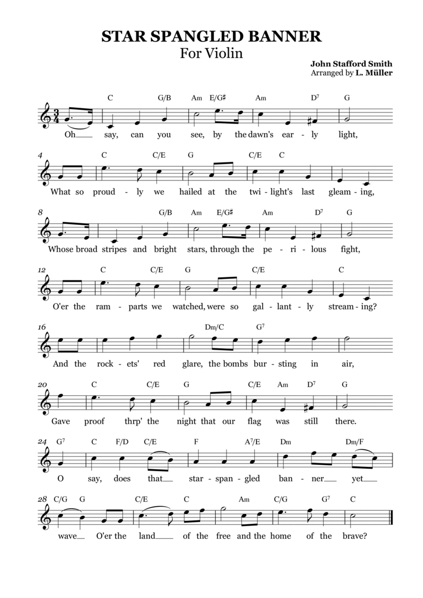 Star Spangled Banner - Violin with Chords image number null