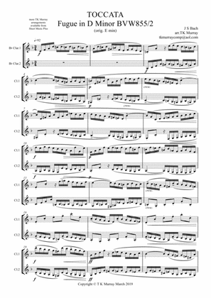 Book cover for Bach - Toccata - Fugue in E Minor BWV855 - 2 Clarinets, Clarinet Duo