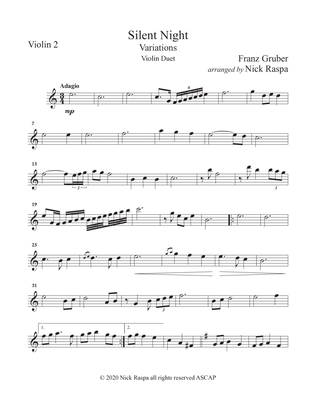 Book cover for Silent Night - variations (Violin Duet) Violin 2 part