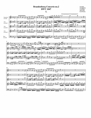 Book cover for Brandenburg concerto no.2, BWV 1047 (arrangement for 5 recorders)