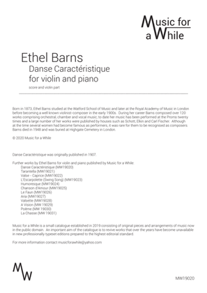 Book cover for Ethel Barns - Danse Caractéristique for violin and piano