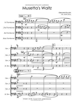 Book cover for Musetta's Waltz (Qando me'n vo') from La Boheme (Trombone Quartet)