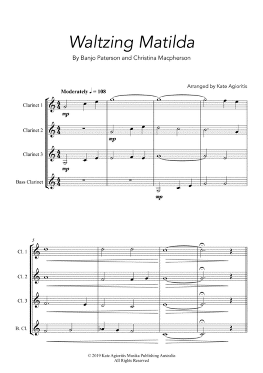 Waltzing Matilda - Jazz Arrangement for Clarinet Quartet image number null