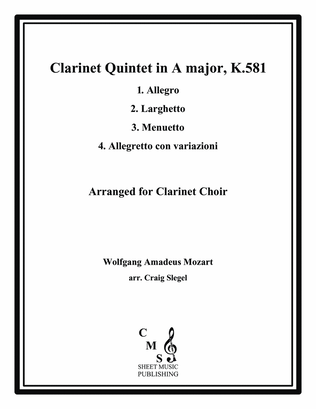 Book cover for Mozart Clarinet Quintet in A major, K.581, Complete for Clarinet Choir