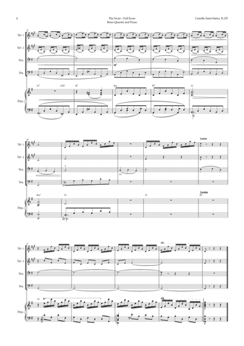 The Swan by Saint-Saëns for Brass Quartet and Piano with Chords image number null