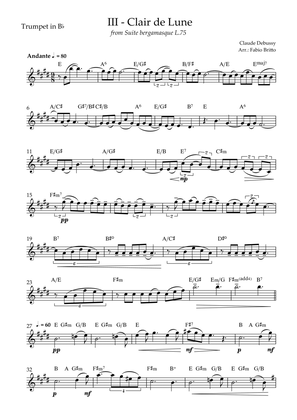 Book cover for Clair de Lune (C. Debussy) for Trumpet in Bb Solo with Chords (C Major)