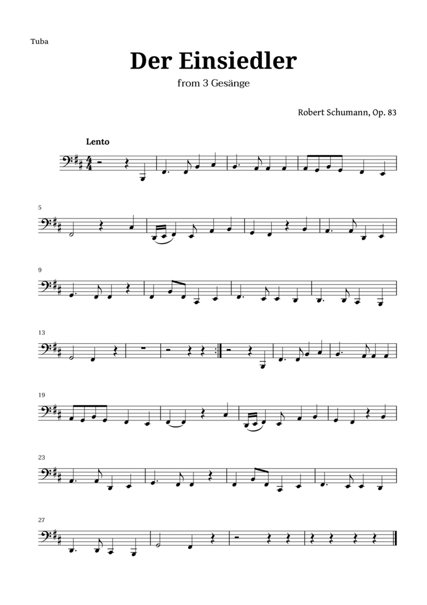 Der Einsiedler by Schumann for Tuba image number null