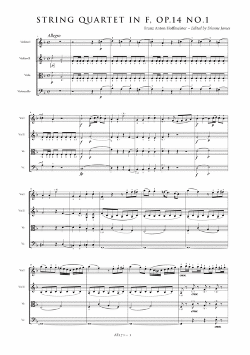 String Quartet in F major, Op. 14, No. 1 - Score Only