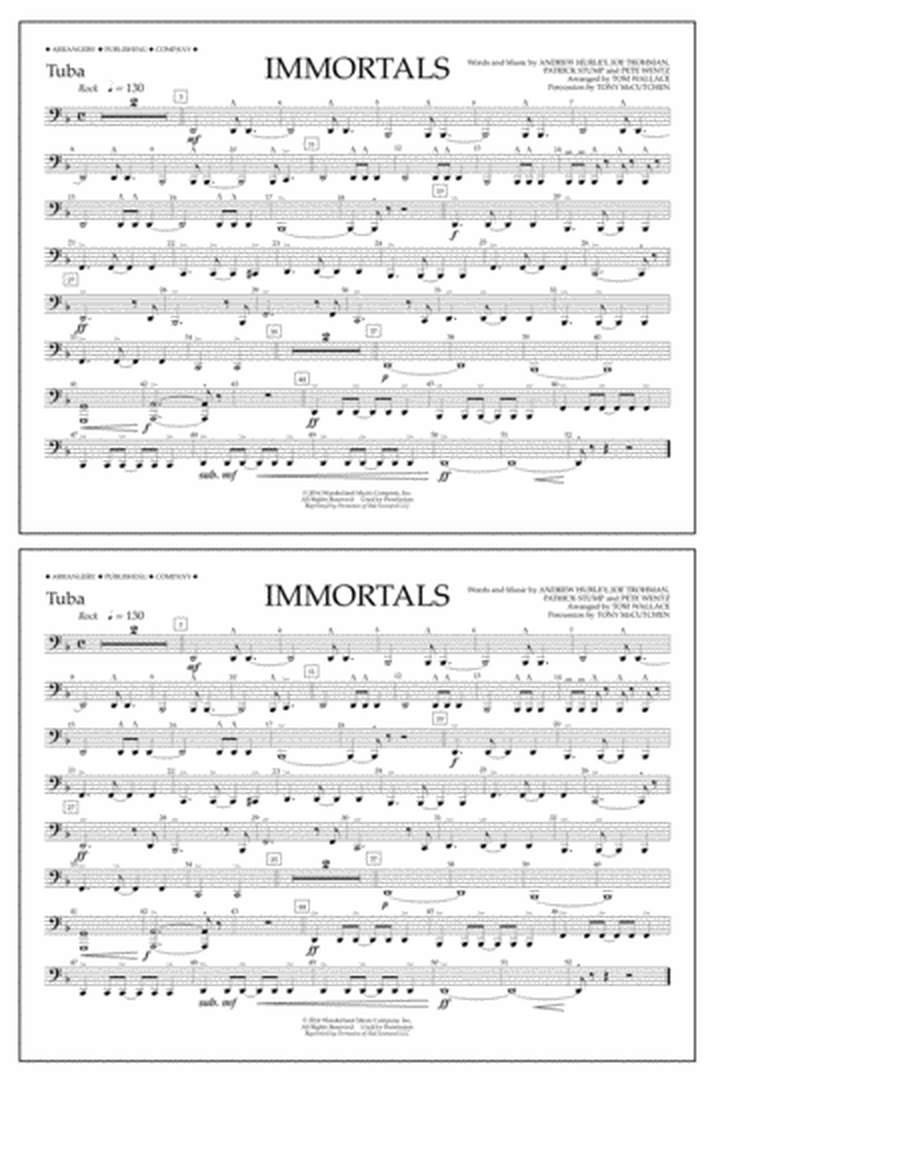 Immortals (from Big Hero 6) (arr. Tom Wallace) - Tuba