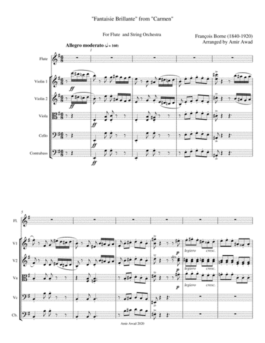François-Borne : Fantasie Brilliante from Bizet's " Carmen" for Flute and string orchestra image number null