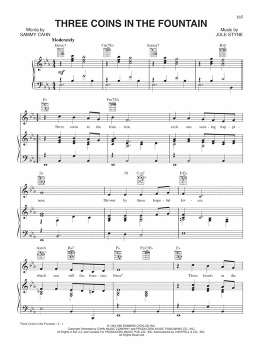Three Coins in a Fountain (from "Three Coins in a Fountain") by Jule Styne Piano, Vocal, Guitar - Digital Sheet Music