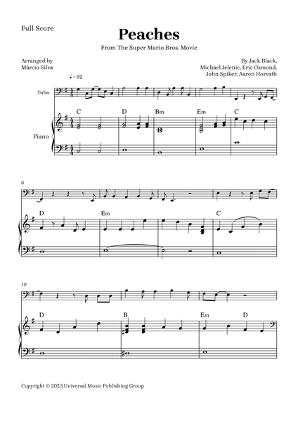 PEACHES Jack Black Super Mario Bro Piano Sheet Music Score 