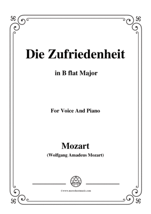 Book cover for Mozart-Die zufriedenheit,in B flat Major,for Voice and Piano