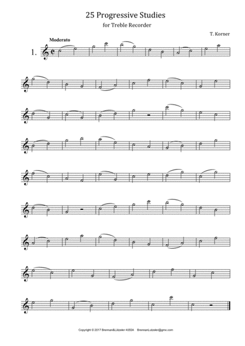 25 Progressive Studies For Treble/Alto Recorder (treble clef)