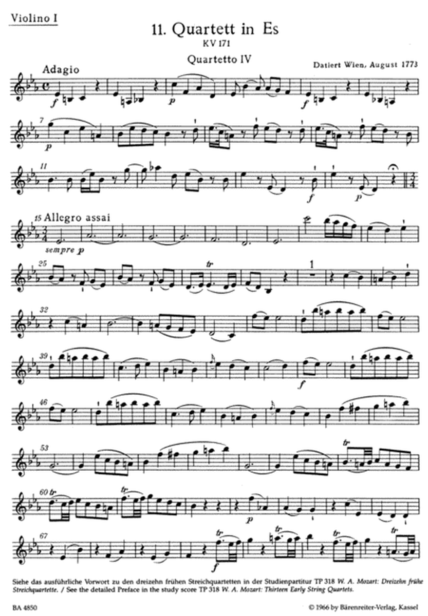 Die dreizehn fruhen Streichquartette, Heft IV No. 11-13