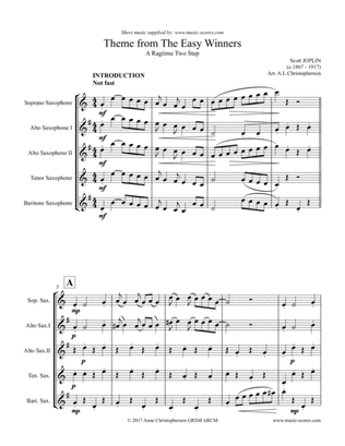 Book cover for The Easy Winners Theme - Soprano Sax, 2 Alto Sax, Tenor Sax, Baritone Sax