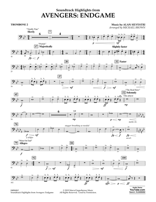 Book cover for Soundtrack Highlights from Avengers: Endgame (arr. Michael Brown) - Trombone 2