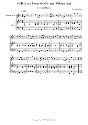 Book cover for 6 Miniature Pieces for Clarinet in Bb and Piano (volume one)