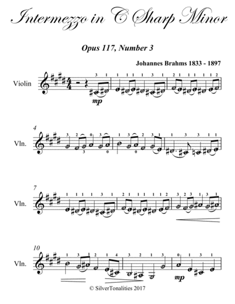 Intermezzo in C Sharp Minor Opus 117 Number 3 Easy Violin Sheet Music