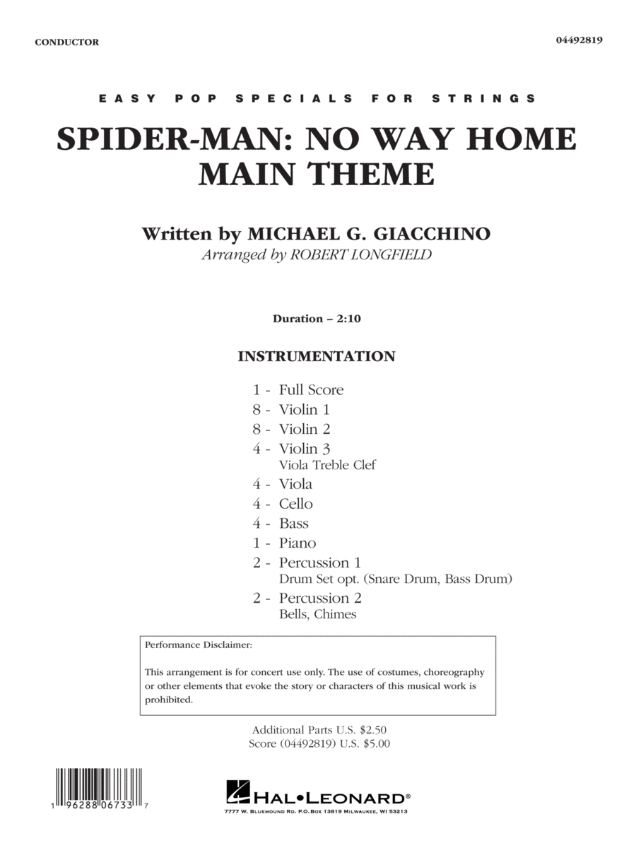 Spider-Man: No Way Home Main Theme (arr. Robert Longfield) - Conductor Score (Full Score)