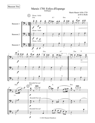 Book cover for Marais 1701 Folies d'Espagne Bassoon Trio Score and Parts