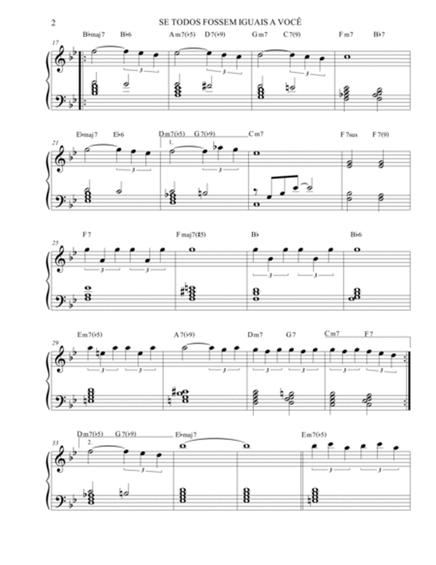 Se Todos Fossem Iguais A Voce by Antonio Carlos Jobim Piano Solo - Digital Sheet Music